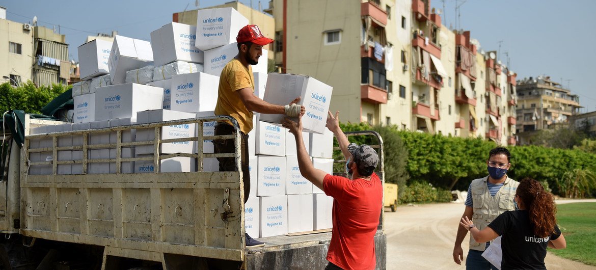 Personal care kits are distributed to families affected by the Beirut port explosion in Lebanon. (file)