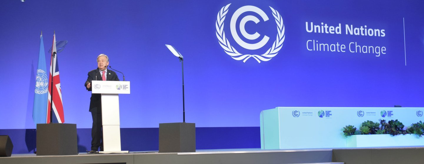 UN Secretary-General António Guterres addresses the opening of the COP26 Climate Change Conference in Glasgow, Scotland.