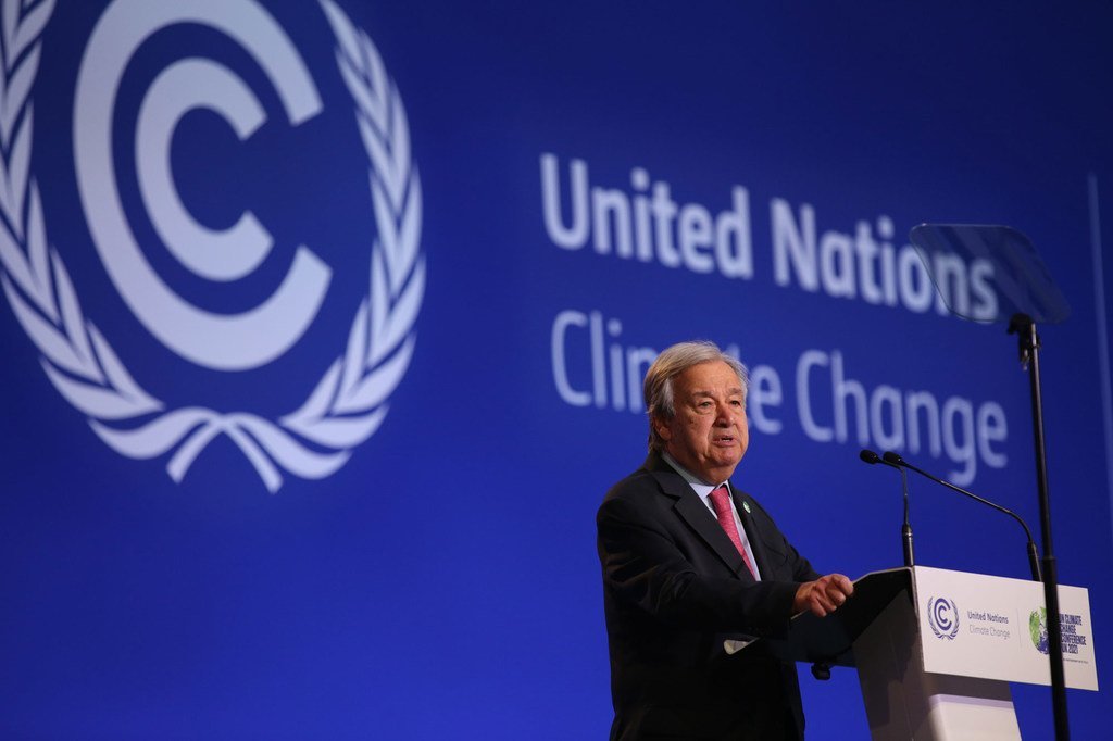 Le Secrétaire général de l'ONU, António Guterres, à la Conférence des Nations Unies sur le climat, la COP26, à Glasgow.