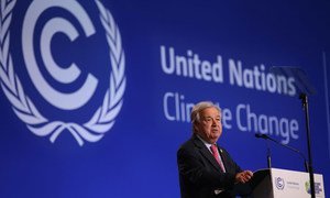 Le Secrétaire général de l'ONU, António Guterres, à la Conférence des Nations Unies sur le climat, la COP26, à Glasgow.