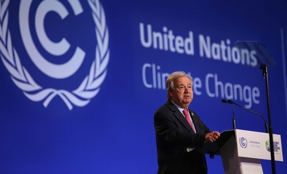 El Secretario General de la ONU, António Guterres, dirigiéndose a la apertura de la Conferencia sobre Cambio Climático COP26 en Glasgow, Escocia, el lunes