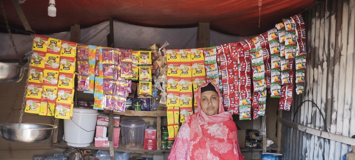 Sada, a livestock trader successful  her store  successful  the Digaale displaced persons campy  successful  Hargeisa, Somalia.