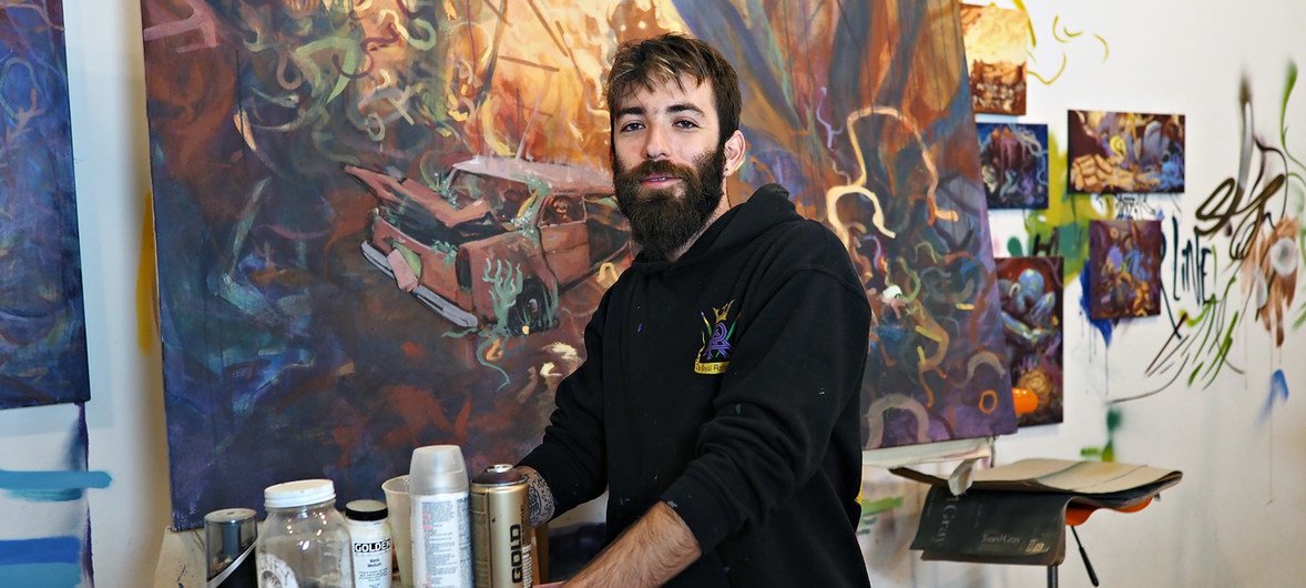 Artists Henry Lipkis in his studio in New Orleans in the US state of Louisiana.