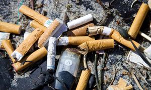 Cigarette butts and vaping pods found during a beach cleanup in the USA.