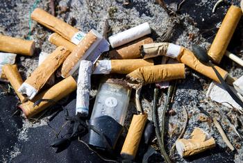 Mégots de cigarettes et vapoteuses trouvés lors d'un nettoyage de plage aux États-Unis.