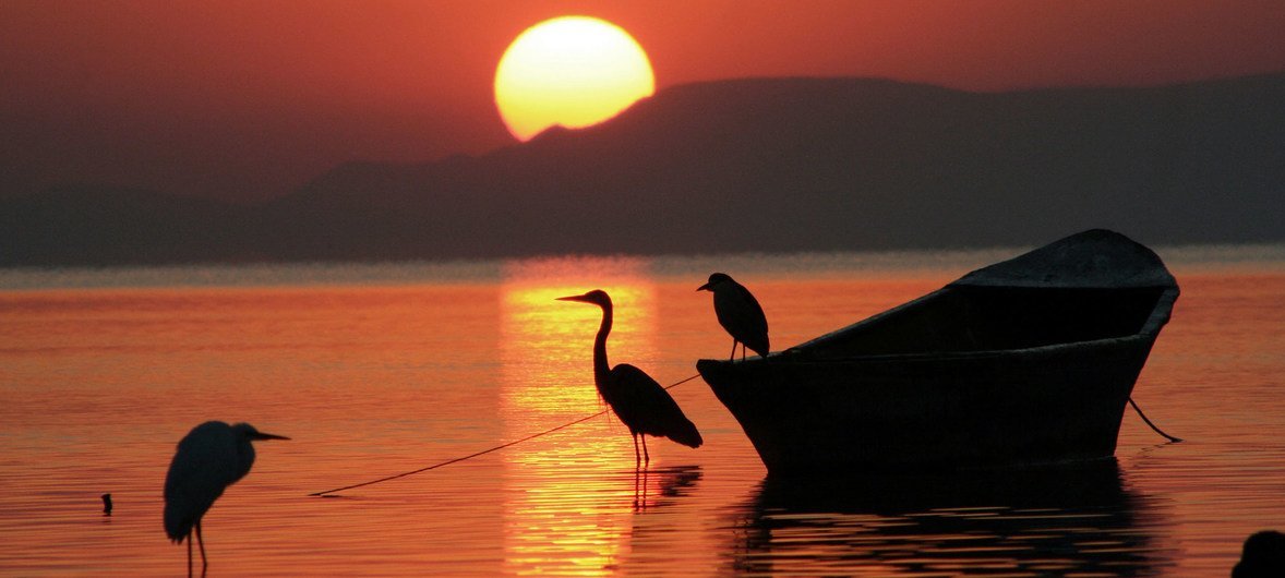 Sun rises in Chapala Lake, Mexico.