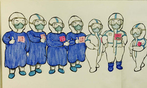 武汉体育中心方舱医院一位患者在接受治疗期间为医护人员绘制的卡通画