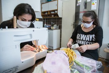 Two young Roma women have been sewing home-made masks that are distributed by civil society groups to social care institutions including old people’s homes. 