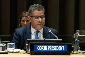 The United Kingdom's Alok Sharma, President-designate of the 26th United Nations Climate Change conference (COP26), briefs Member States in early March 2020.
