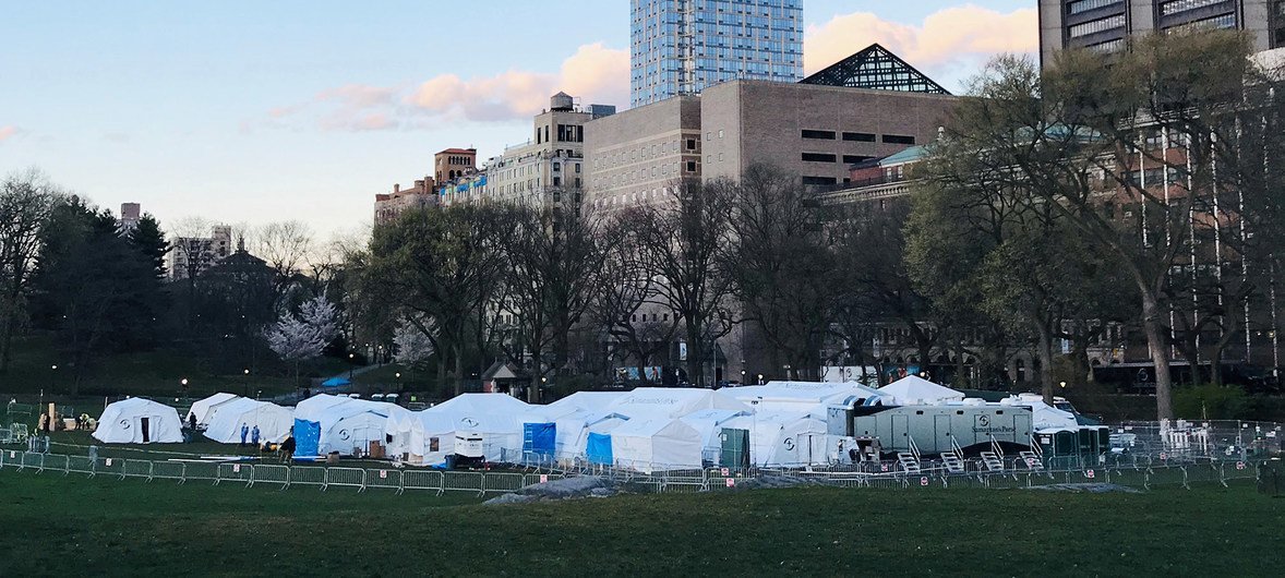 纽约中央公园内临时搭建的帐篷医院