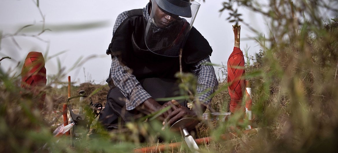 A deminer undergoing training in the Democratic Republic of the Congo.