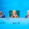 Secretary-General António Guterres (right) speaks at Stockholm+50 in Sweden, together with UNEP chief Inger Andersen and GA President, Abdulla Shahid.