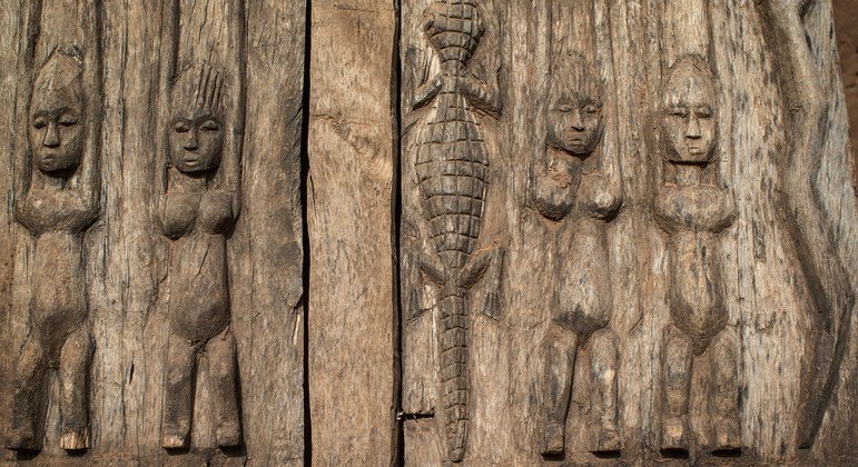 A sample of Dogon art on the Bandiagara Escarpment in Teli, in the central region of Mali.