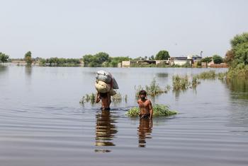 Un pueblo inundado en Matiari, en la provincia pakistaní de Sindh.