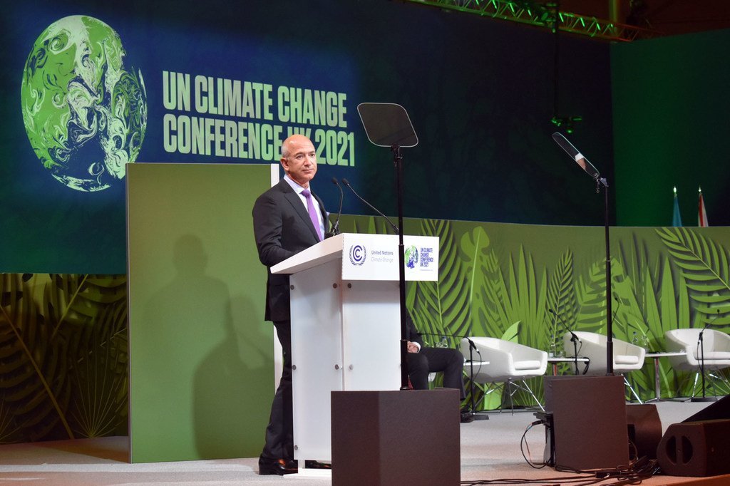  Jeff Bezos durante su intervención en la COP26 en Glasgow, Escocia.