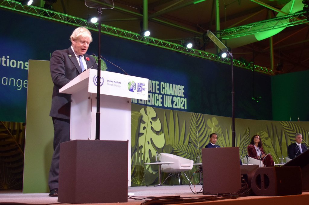  El primer ministro británico, Boris Johnson, durante su intervención en  la Conferencia sobre el clima, COP26, en Glasgow, Escocia.