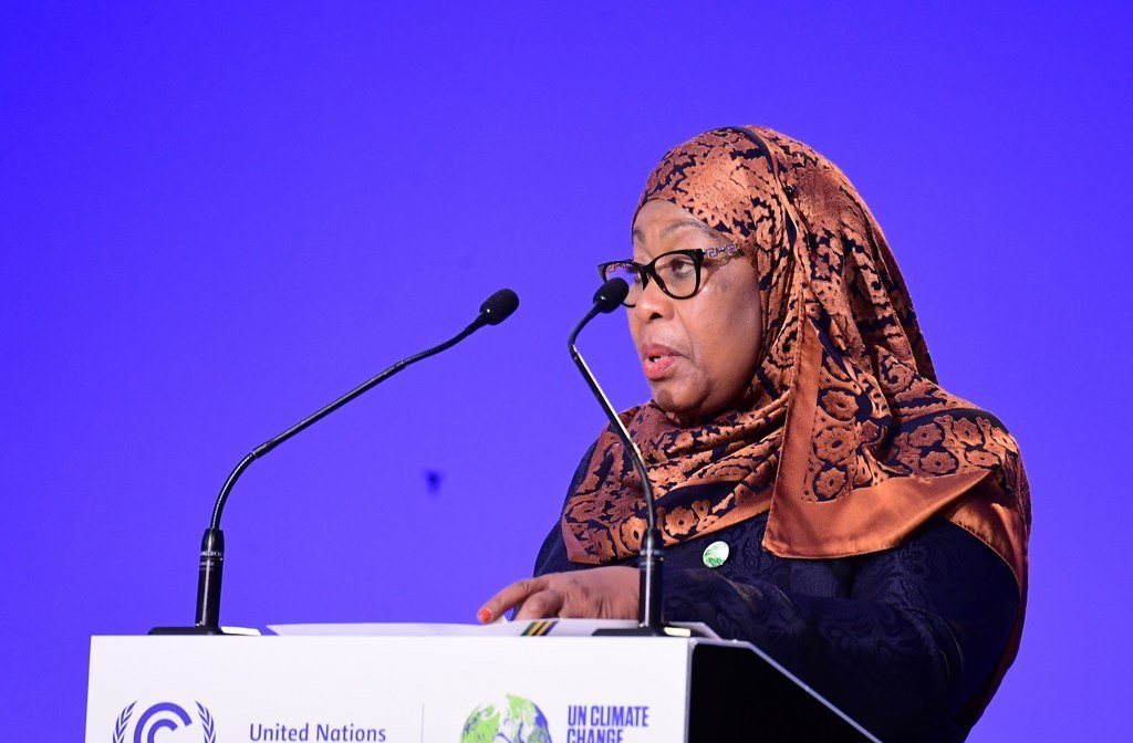 Rais Samia Suluhu Hassan wa Tanzania akihutubia mkutano wa COP26 huko Glasgow Scotland 02 / 11/ 2021