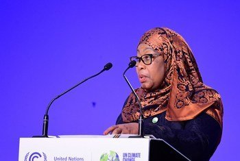 Rais Samia Suluhu Hassan wa Tanzania akihutubia mkutano wa COP26 huko Glasgow Scotland 02 / 11/ 2021