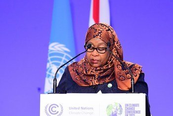 Rais Samia Suluhu Hassan wa Tanzania akihutubia mkutano wa COP26 huko Glasgow, Scotland 2/11/2021