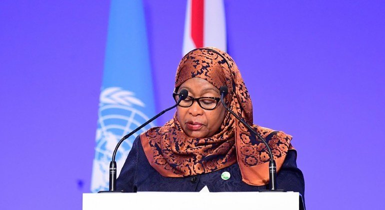 Rais Samia Suluhu Hassan wa Tanzania akihutubia mkutano wa COP26 huko Glasgow, Scotland 2/11/2021