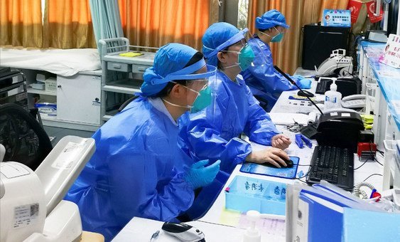 Emergency room nurses wear face masks at Second People's Hospital of Shenzhen in  China.