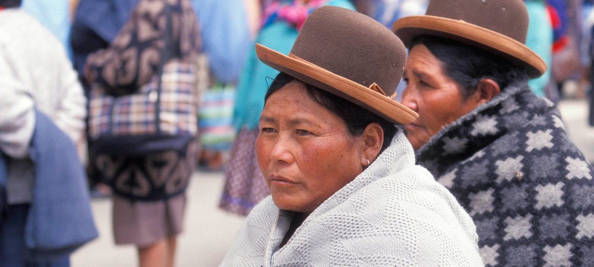 Indigenous women on a street in La Paz, Bolivia.