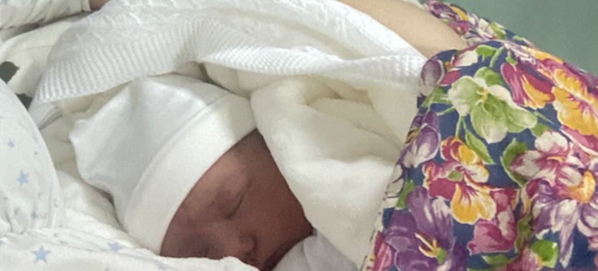 Mariia Shostak's baby son, Arthur, in the basement of a maternity hospital in Kyiv, where Mariia and other new mothers and their families took shelter.