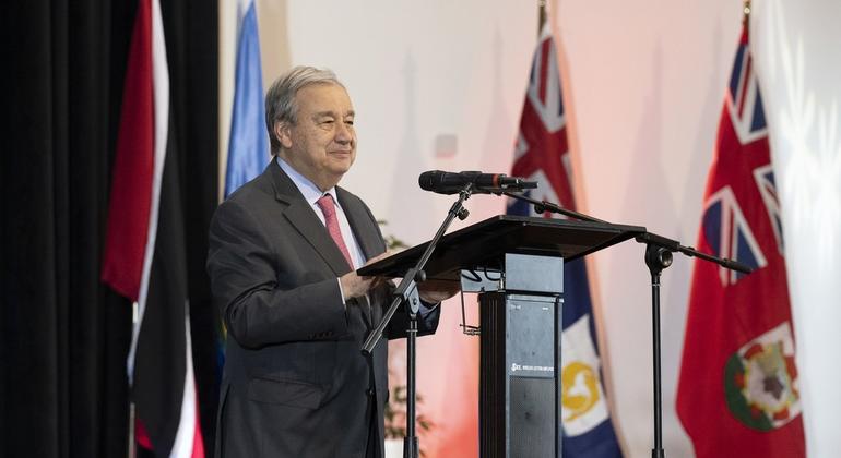 El Secretario General António Guterres en su discurso durante la apertura de la reunión de jefes de Estado y de Gobierno de los países de la Comunidad del Caribe (CARICOM) en Surinam.