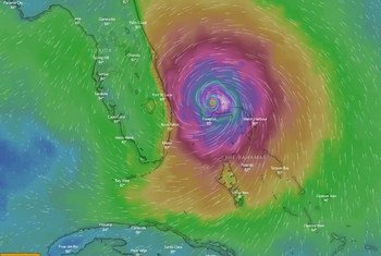 Visualisation graphique de l'ouragan Dorian au dessus des Bahamas.