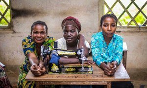 Women in the Democratic Republic of the Congo are being supported by the United Nations to begin small businesses such as tailoring.