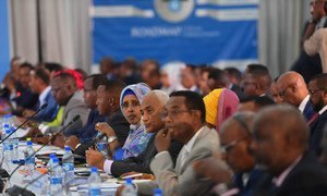 Senior officials of the Federal Government of Somalia attend the second day of the Somalia Partnership Forum in Mogadishu. (October 2019)