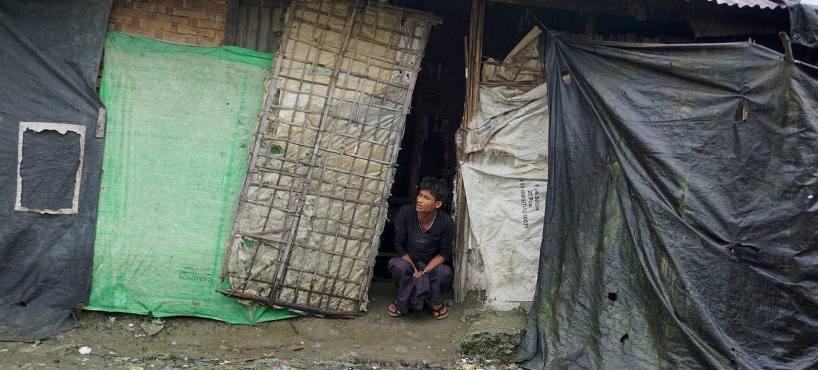A displaced man at a shelter in the Ah Nauk Ywe camp in Pauktaw Township of Rakhine province, Myanmar.