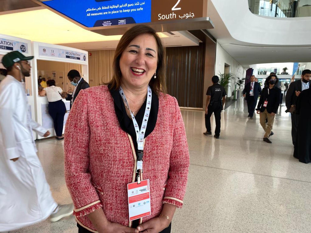السيدة ريم بدران، النائبة السابقة في مجلس النواب الأردني، ورئيسة شركة الحرة لإدارة وتطوير المشاريع خلالة مشاركتها في منتدى رواد الأعمال في إكسبو دبي.