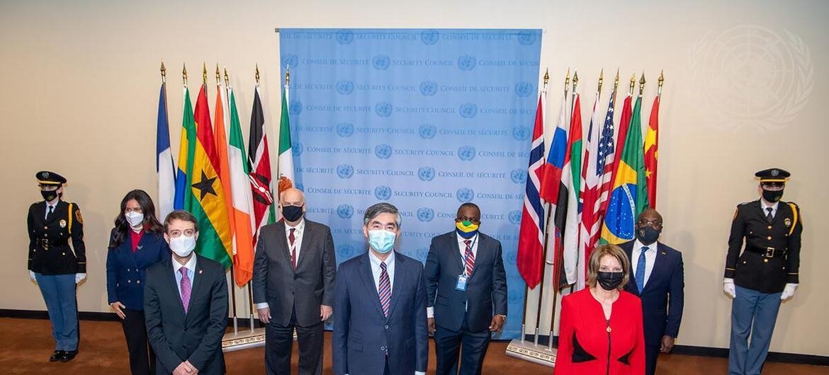 حفل رفع أعلام الدول الأعضاء التي انضمت إلى عضوية مجلس الأمن غير الدائمة للفترة 2022-2023.