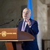 Ghassan Salamé, Représentant spécial du Secrétaire général de l'ONU et Chef de la Mission d'appui des Nations Unies en Libye, informe la presse à Genève.