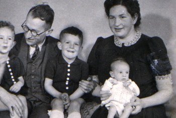 Baby Vered Kater with her parents and brothers in Holland in the 1940s.