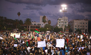 利比亚的黎波里烈士广场上的示威者（资料图片）。