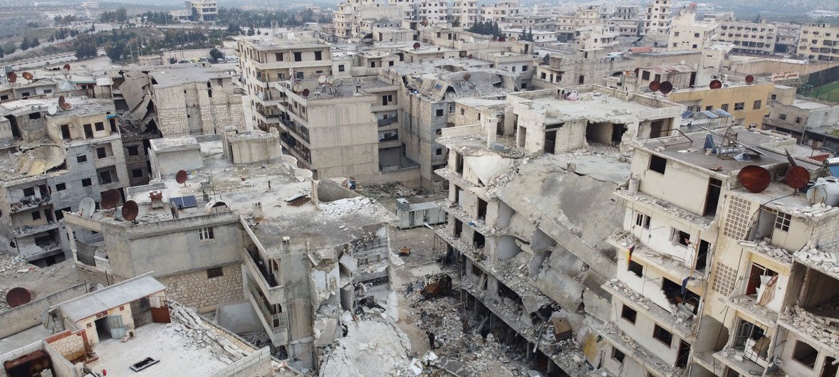 Vista aérea de la destrucción en la provincia siria de Idlib.