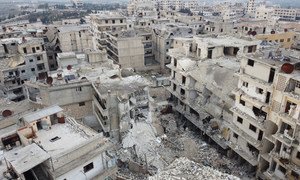 Vista aérea de la destrucción en la provincia siria de Idlib.