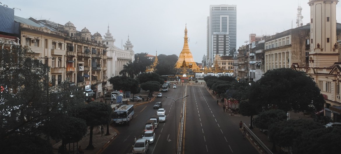 The Sule pagoda in downtown Yangon, the commercial hub of Myanmar.