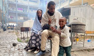 A family from Samre, in southwestern Tigray, walked for two days to reach a camp for displaced people in Mekelle.  