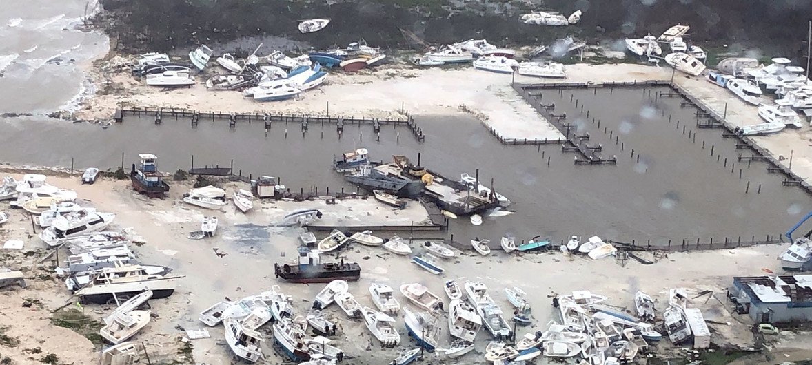 Kituo cha hali ya hewa cha Marekani mjini Florida, kikionesha taswira ya uharibifu baada ya Kimbunga Dorian huko Bahamas. (2 Septemba 2019)