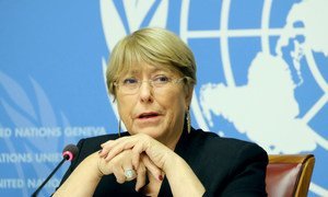 UN High Commissioner for Human Rights, Michelle Bachelet, briefs the press in Geneva. (4 September 2019)