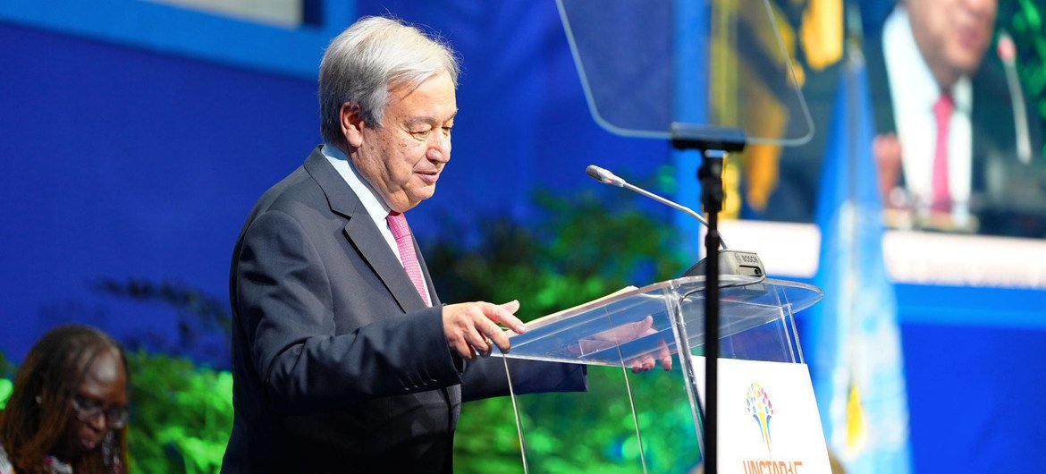 Secretary-General António Guterres addresses the opening of the UN Conference on Trade and Development, known as UNCTAD15, in Bridgetown, Barbados.