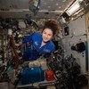 NASA astronaut and Expedition 62 Flight Engineer Jessica Meir hovers for a portrait in the weightless environment of the International Space Station.