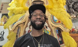  Demond Melancon, also known as Big Chief, is a Mardi Gras Indian Chief of the Young Seminole Hunters group.
