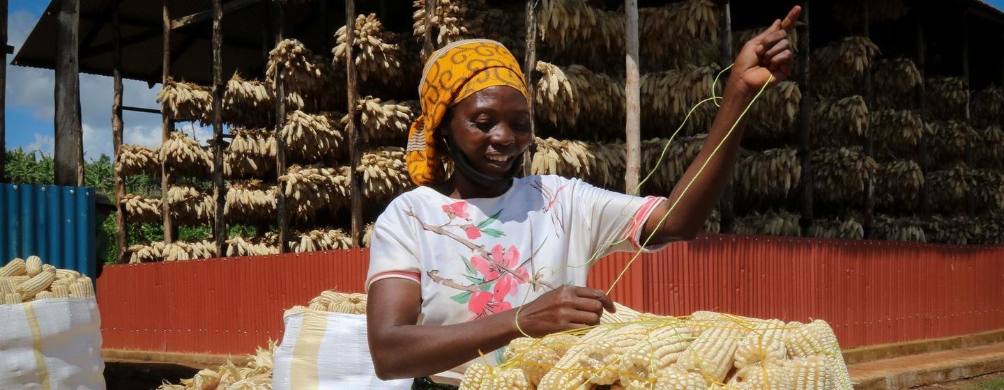 Une agricultrice prépare le maïs pour le marché dans l'est du Rwanda.