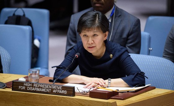 Izumi Nakamitsu, Under-Secretary-General and High Representative for Disarmament Affairs, briefs members of the UN Security Council.