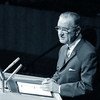 President Lyndon B. Johnson of the United States addresses the UN General Assembly in June 1968 after it adopted a resolution on the Non-Proliferation of Nuclear Weapons. 