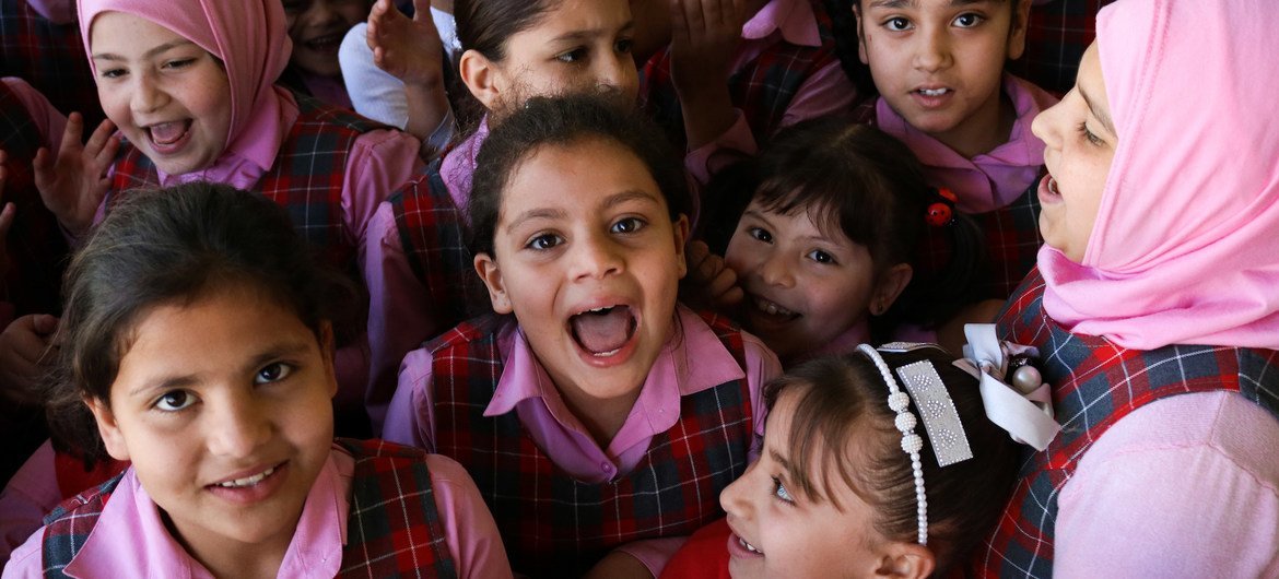 Girls at a primary school in west Mosul, Iraq.